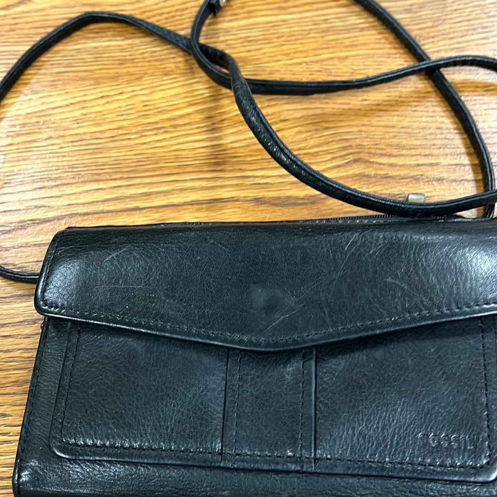 Fossil black Leather Crossbody/wallet